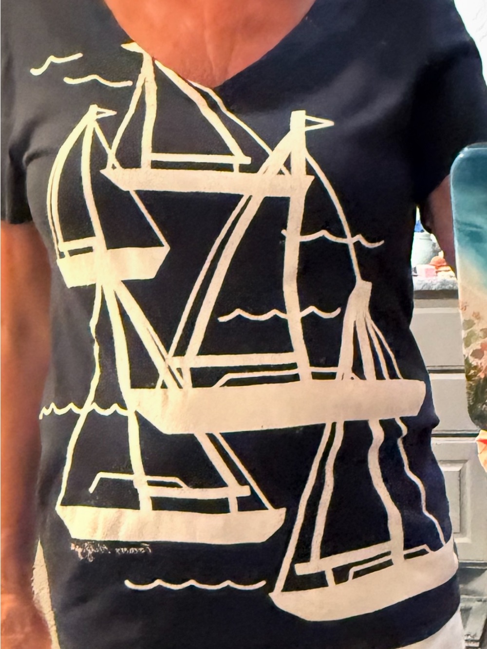 Tommy Hilfiger Navy Tee with Cream Sailboat Graphic short sleeve women’s top